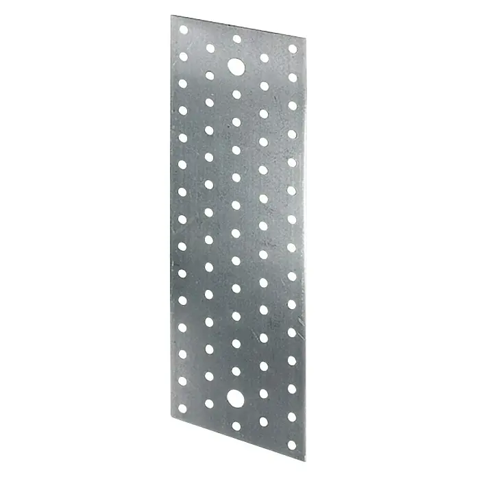 Stabilit Flachverbinder - 300 x 100 mm, 1 Stk., Stärke: 2 mm - Ein silbernes Nagelblech mit Löchern zur Befestigung von Bauteilen. Ideal für Holzkonstruktionen und Heimwerkerprojekte, stabil und vielseitig.