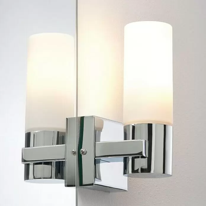 Paulmann Aplique de pared Gemini - 20 W, L x An x Al: 10,5 x 8,5 x 19,5 cm, Cromo, E14 - Aplique de pared moderno cromado de dos luces con pantallas cilíndricas de cristal opal.
