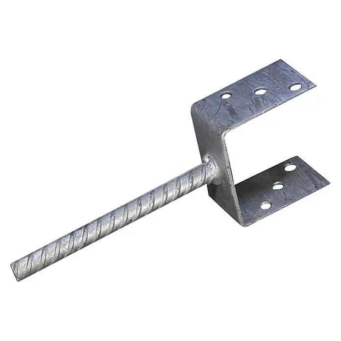 Stabilit Soporte en U - L x An x Al: 91 x 50 x 80 mm - Soporte metálico para postes con anclaje redondo para hormigonar, asegurando una sujeción segura para postes de madera en exteriores.