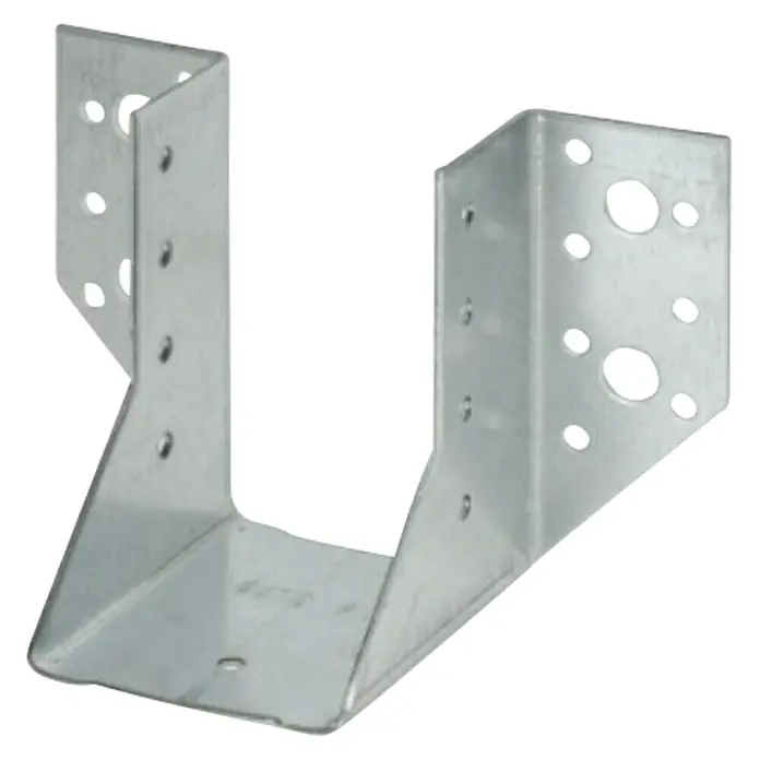 Stabilit Balkenschuh Typ A60 x 100 mm, Stahl - Metallverbinder mit Löchern zur Befestigung von Holzbalken. Ideal für stabile Holzkonstruktionen im Bauwesen.