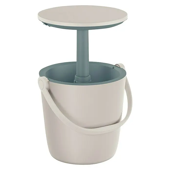 Keter Mesa alta de jardín redonda Go Bar - L x An x Al: 38 x 38 x 37 cm, Blanco - Elegante cubo de hielo con mesa auxiliar en beige y azul grisáceo. Práctico para fiestas y eventos al aire libre.