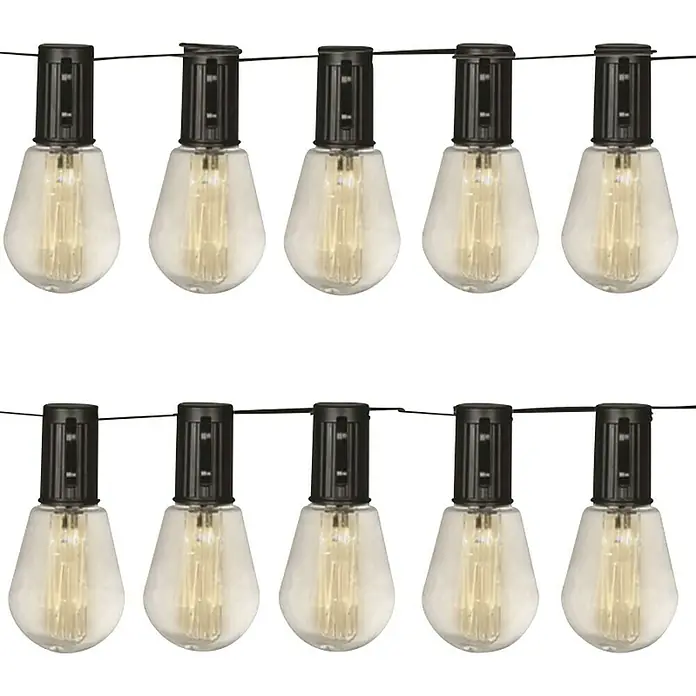 Luxform Guirnalda luminosa solar Alicante - Largo: 380 cm, LED - Guirnalda de diez bombillas que crea un ambiente cálido y acogedor. Las bombillas están conectadas a un cable negro.