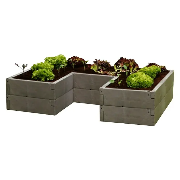 Juwel Hochbeet Timber Ergoline - 125 x 185 x 40 cm, Kunststoff, Nordic wood - Grauer, mehrstufiger Pflanzkasten aus Kunststoff mit Salatpflanzen, ideal für den Garten oder Balkon. Praktisch & dekorativ.