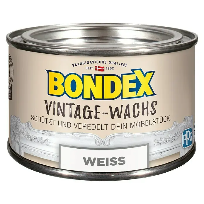 Bondex Vintage Wachs - Kreideweiß, 250 ml - Dose Bondex Vintage-Wachs "Weiss". Schützt und veredelt Möbelstücke mit skandinavischer Qualität seit 1902.