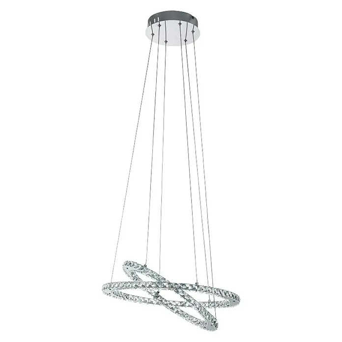 Eglo Lámpara colgante LED redonda Vazarro - 29 W, Ø x Al: 550 x 1.200 mm, Cromo, Blanco frío - Lámpara colgante LED moderna con tres anillos de cristal entrelazados, creando un diseño de iluminación elegante.