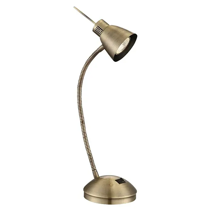 Globo Nuova LED-Tischleuchte - 3 W, Altmessing, Warmweiß - Eine stilvolle Schreibtischlampe mit flexiblem Arm in einem antiken Goldton, die ein warmes Licht spendet.