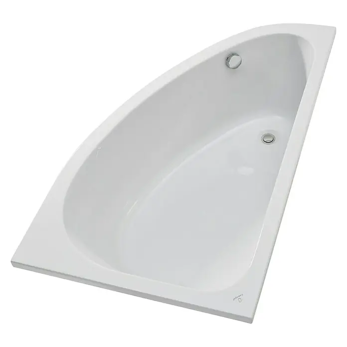 Camargue Eckbadewanne Houston - L x B: 160 x 95 cm, Sanitäracryl, Weiß, Rechts - Ein helles, dreieckiges Eckbadewanne mit glatter, weißer Oberfläche und minimalistischem Design, ideal für moderne Badezimmer.