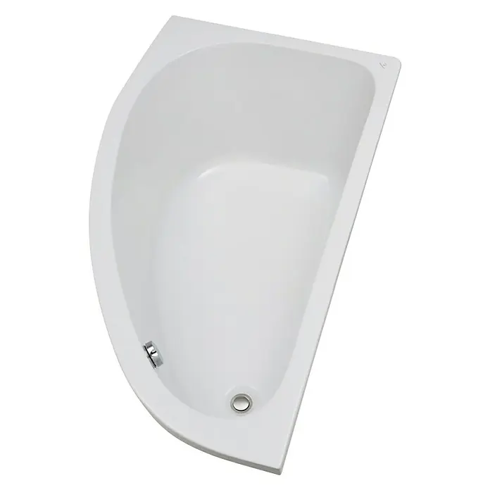 Camargue Eckbadewanne Houston - L x B: 160 x 95 cm, Sanitäracryl, Weiß, Links - Ein weißes, asymmetrisches Eckbad mit Armatur und Ablaufgarnitur. Ideal für kleine Badezimmer, die eine stilvolle Lösung suchen.