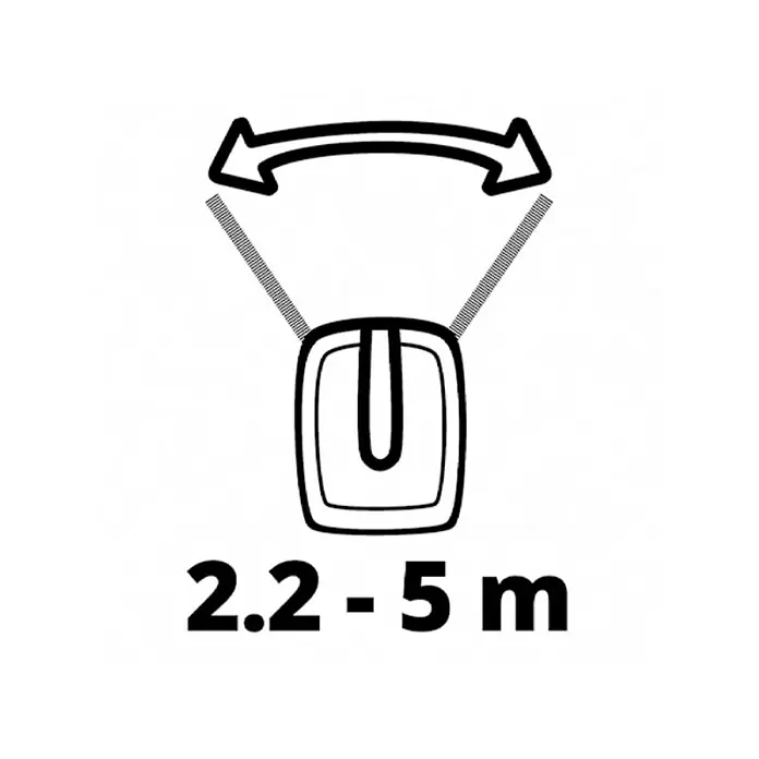 Einhell Power X-Change 18V Handstreuer GE-US 18 Li-Solo - Streubreite: 5 m, Fassungsvermögen: 3,3 l - Illustration eines verstellbaren Gurtsystems, das zwischen 2,2 und 5 Metern eingestellt werden kann, um Komfort und Sicherheit zu gewährleisten.