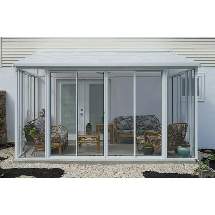 Palram – Canopia Porche acristalado San Remo - An x Pr x Al: 4,25 x 4 x 3,1 m, Blanco tráfico - Una elegante cubierta de patio con puertas correderas que crea una zona exterior luminosa y protegida, perfecta para horas de relax al aire libre.