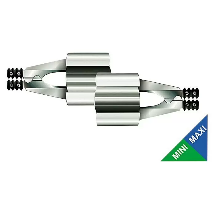 Schellenberg Protección antirrobo para persianas - 2 ud., Acero, Zincado - Conector eléctrico metálico de color plateado con mordazas dentadas en ambos extremos y cuerpo central cilíndrico, etiquetado MINI MAXI.
