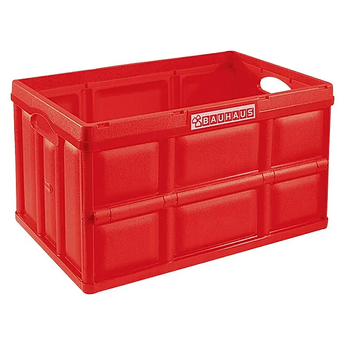 BAUHAUS Caja plegable - L x An x Al: 53 x 36 x 29,5 cm, 46 l, Rojo - Caja de plástico roja plegable de Bauhaus, ideal para almacenamiento y transporte, con asas prácticas y diseño robusto.