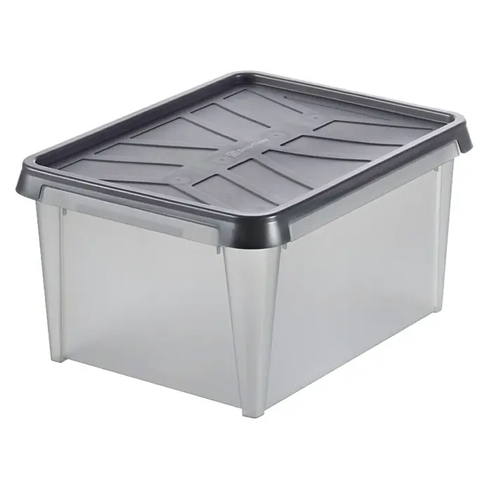 SmartStore Aufbewahrungsbox Dry 55 - 55 l, Lebensmittelecht, Wasserdicht, Stapelbar - Klare Aufbewahrungsbox mit grauem Deckel, ideal zur Lagerung und Organisation verschiedener Gegenstände im Haushalt.