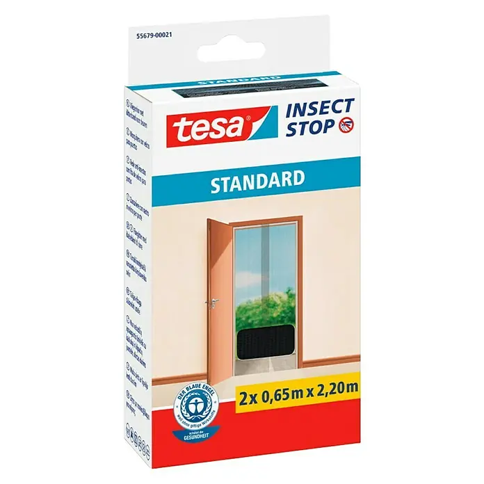 Tesa Insect Stop Mosquitera - An x Al: 65 x 220 cm, Montaje de la mosquitera: Enganche - Embalaje del producto para la mosquitera Tesa Insect Stop Standard para puertas, dimensiones 2 x 0,65 m x 2,20 m.