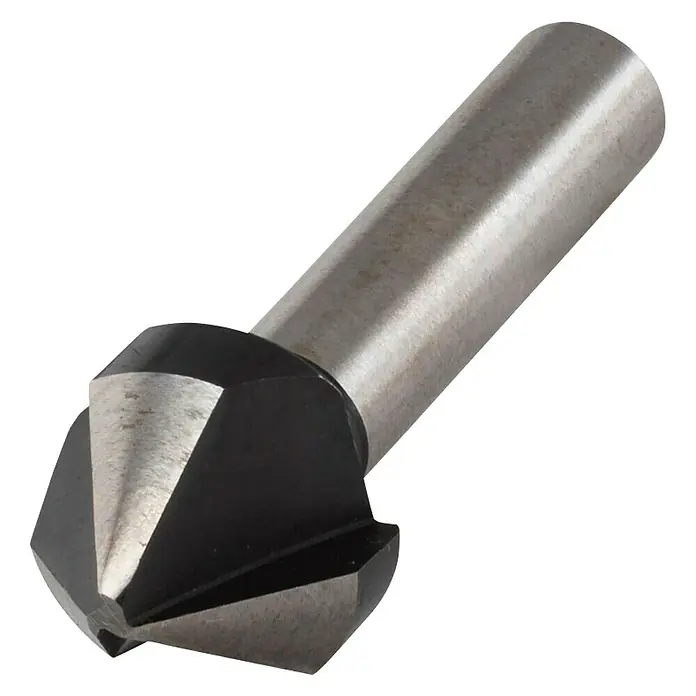 Wolfcraft Kegelsenker - Durchmesser: 16 mm, Stahl, Rundschaft - Nahaufnahme eines Ansenkers mit Hartmetallschneide und Schaft, ideal für präzise Holzbearbeitung.
