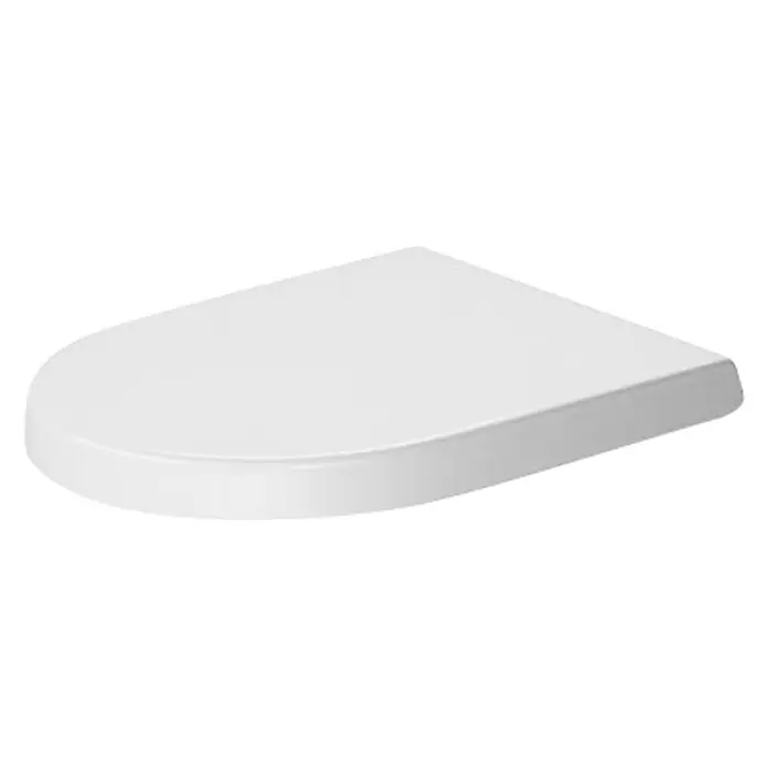 Duravit Darling New WC-Sitz 1 - Duroplast, Weiß, Ohne Absenkautomatik - Eine weiße, rechteckige WC-Brille mit abgerundeter Vorderseite, die für Komfort und Hygiene im Badezimmer sorgt.