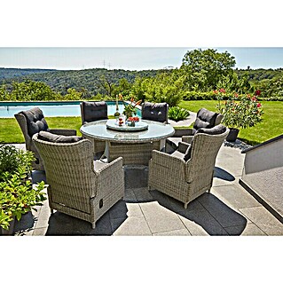 Gartenmöbel-Set Pauline (7 -tlg., Aluminium/Polyrattan, Bambus Grey)