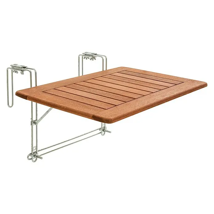 Sunfun Balkontisch - L x B x H: 40 x 60 x 1,5 cm, Akazie, Klappbar, Rechteckig, Natur - Klappbarer Balkontisch aus Holz mit Metallgestell, ideal für kleine Außenbereiche.