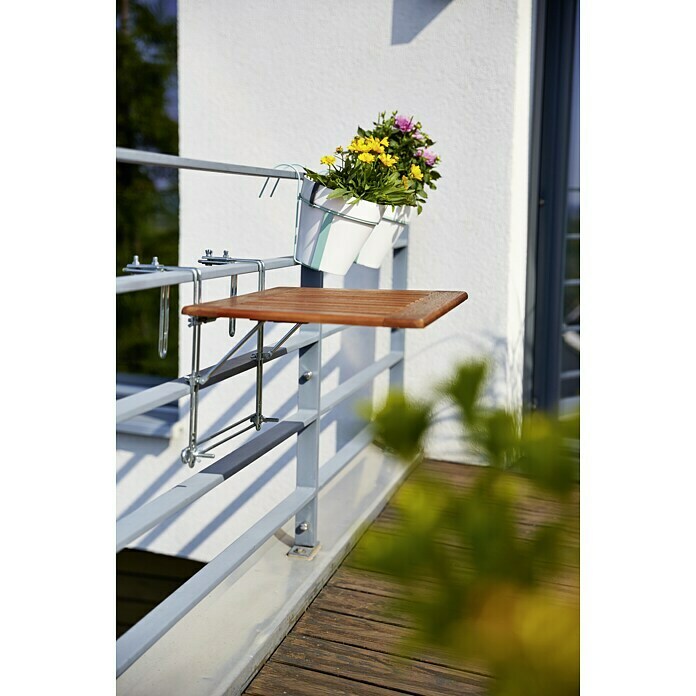 Tavolo da balcone pieghevole in teak, si aggancia alla ringhiera, 60 x 40  x1.5cm - Il vostro negozio online svizzero di articoli realizzati con  materiali naturali