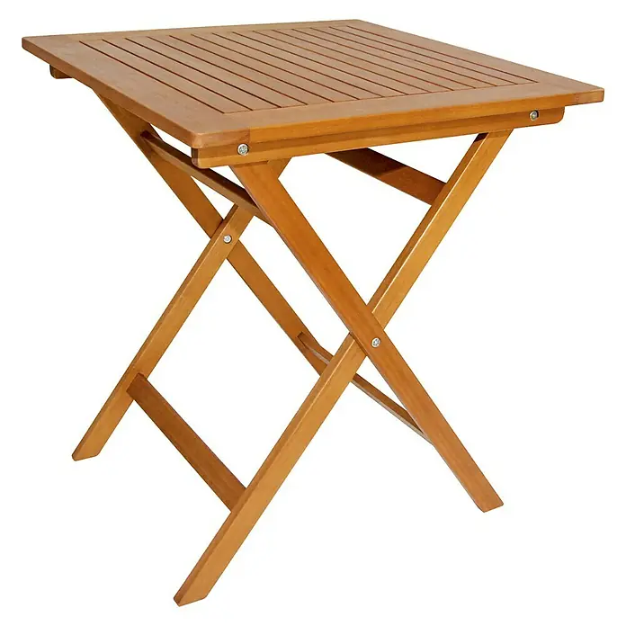Balkonmöbel-Set Diana/Moni - 3 -tlg., Akazie/Stahl, Naturbraun/Schwarz - Klappbarer quadratischer Akazienholztisch für den Innen- und Außenbereich. Ideal für kleine Räume und einfache Lagerung.