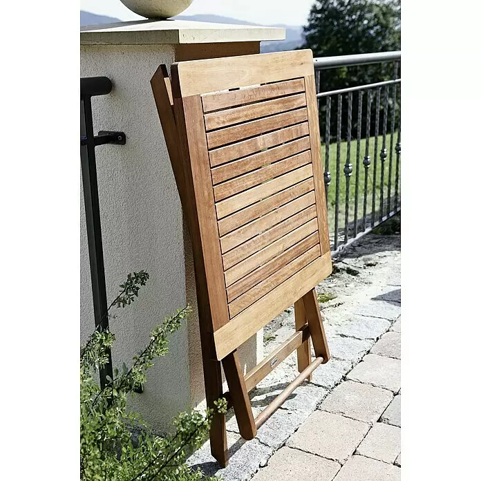 Sunfun Balkontisch - L x B x H: 65 x 65 x 74 cm, Akazie, Klappbar, Quadratisch, Natur - Stimmungsaufnahme