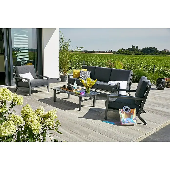 Sunfun Maja Mesa auxiliar de jardín - L x An x Al: 122 x 60 x 36 cm, Antracita - Elegante conjunto de muebles de jardín con sofá, sillones y mesa. El conjunto en gris es ideal para relajarse al aire libre en la terraza.