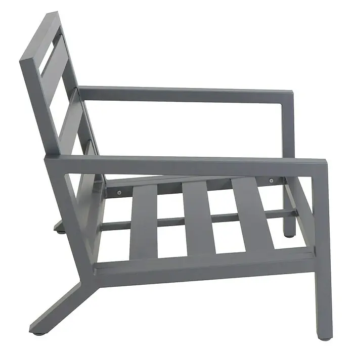 Sunfun Maja Sillón de exterior - An x Pr x Al: 85 x 76,5 x 76,5 cm, Aluminio/Poliéster, Antracita - Silla de salón de exterior de metal gris con asiento y respaldo de lamas, vista lateral.
