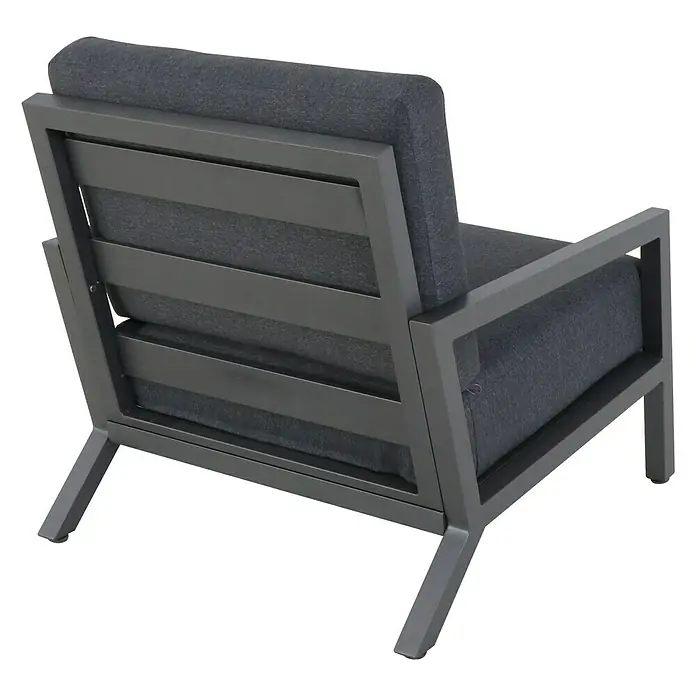 Sunfun Maja Sillón de exterior - An x Pr x Al: 85 x 76,5 x 76,5 cm, Aluminio/Poliéster, Antracita - Vista posterior de un sillón gris con estructura metálica y asiento y respaldo acolchados, diseñado para uso exterior.