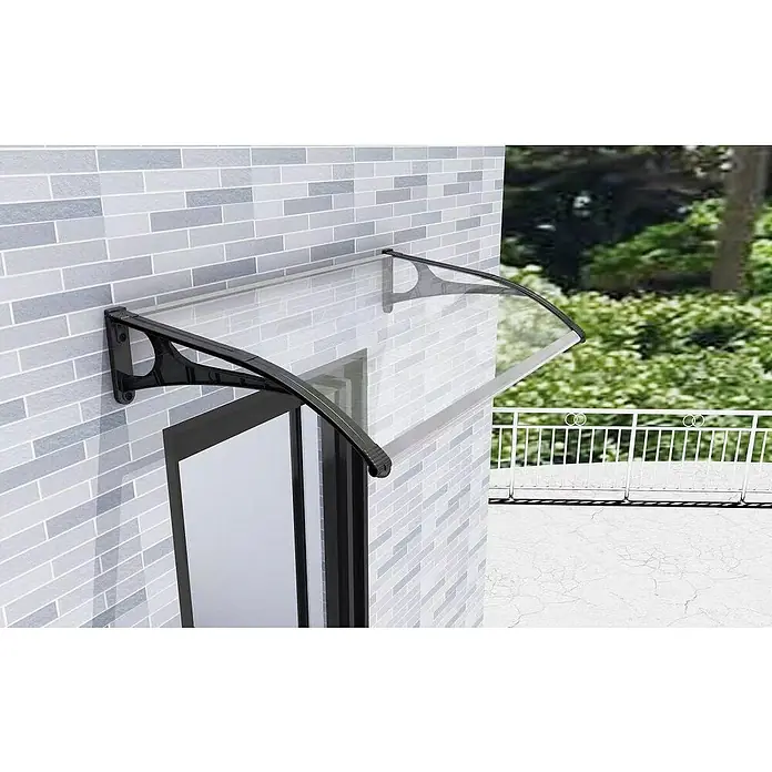 SmartSun Marquesina para puerta Evoke - An x Pr x Al: 120 x 80 x 23,5 cm - Una elegante marquesina de puerta con marco negro y panel transparente protege la entrada de las inclemencias del tiempo.