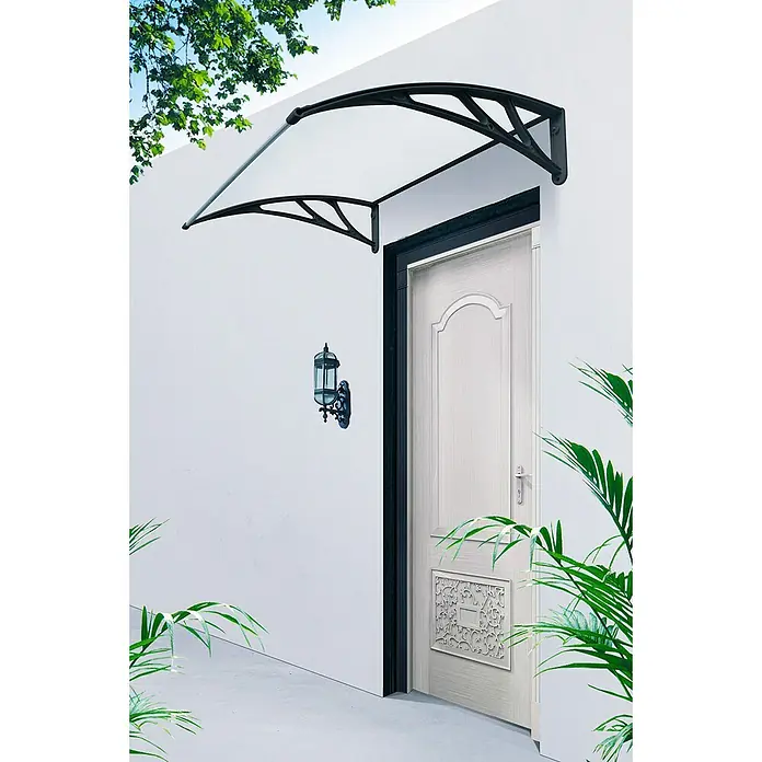 SmartSun Marquesina para puerta Easy Black - An x Pr x Al: 120 x 80 x 23 cm - Un elegante toldo con techo transparente y soportes negros protege la entrada. Perfecto para cualquier clima.