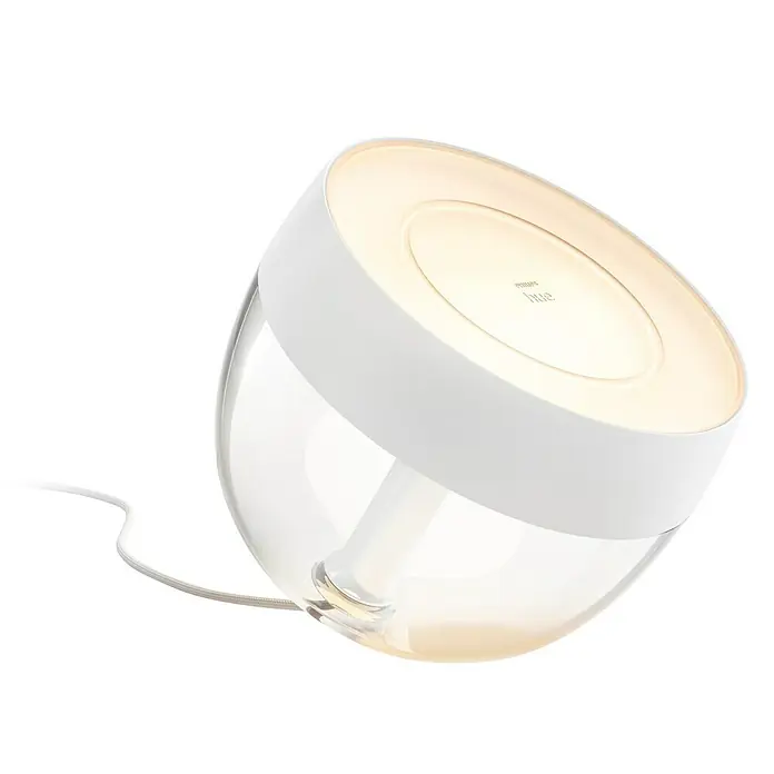 Philips Hue LED-Tischleuchte Iris - Weiß/Transparent, Höhe: 19,4 cm - Stimmungsvolle Philips Hue Tischleuchte mit transparentem Gehäuse und warmweißem Licht für ein angenehmes Ambiente.