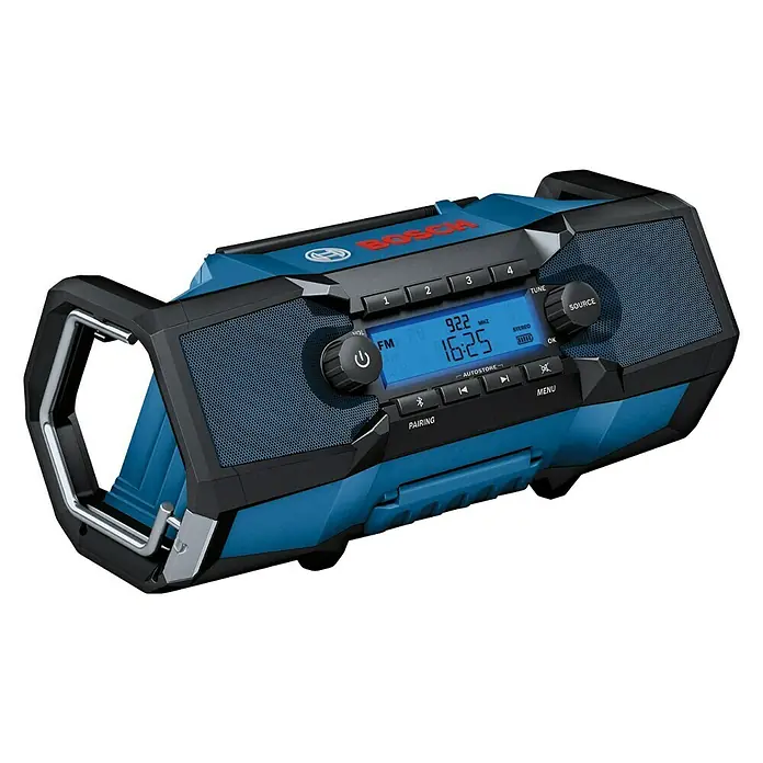 Bosch Professional AMPShare 18V Radio de batería para la obra GPB 18V-2 C - 18 V, Sin batería, 87,5 - 108 MHz (VHF/FM) - Radio de obra robusta de Bosch con pantalla digital, receptor FM/AM y transmisión Bluetooth, ideal para cualquier obra.