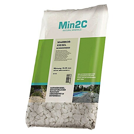 Min2C Marmorkiesel (Schneeweiß, Körnung: 15 mm - 25 mm, 25 kg)