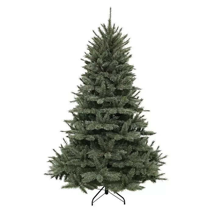 Künstlicher Weihnachtsbaum Blau Forest Frost - Höhe: 215 cm, Blaugrün, Standfuß - Grüner künstlicher Weihnachtsbaum mit schwarzem Ständer.