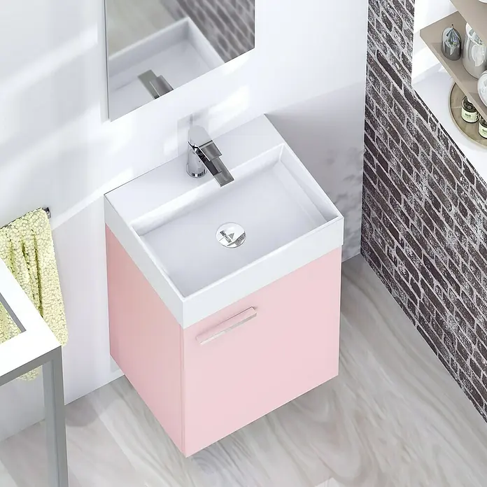 Artysan Conjunto de mueble de baño Mini - Ancho: 40 cm, Rosa, Apertura una puerta - Lavabo rosa moderno con encimera blanca y diseño minimalista, ideal para un baño elegante, con grifo elegante.