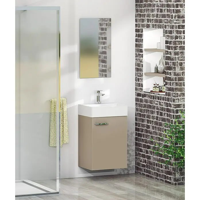 Artysan Conjunto de mueble de baño Mini - Ancho: 40 cm, Fango, Apertura una puerta - Una consola de baño moderna con lavabo y espejo, que ofrece un diseño elegante y que ahorra espacio.