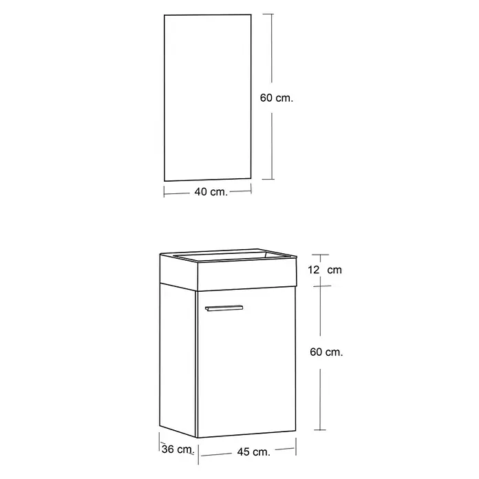 Artysan Conjunto de mueble de baño Mini - Ancho: 40 cm, Azul, Apertura una puerta - Vista del producto de una combinación de mueble de baño con armario de pared. El conjunto de muebles de baño consta de un mueble de baño y un armario de pared a juego.