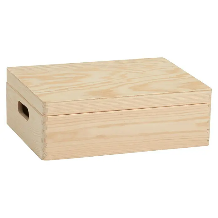 Zeller Present Holzkiste - L x B x H: 40 x 30 x 14 cm, Holz - Eine helle Holzbox mit Deckel und Griffloch, ideal für die Aufbewahrung und Ordnung von Gegenständen im Haushalt oder Büro.