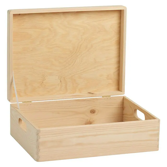 Zeller Present Holzkiste - L x B x H: 40 x 30 x 14 cm, Holz - Offene Holzkiste mit Griffen und Deckel, ideal für die Aufbewahrung verschiedener Gegenstände.