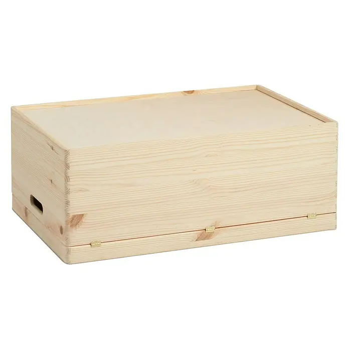 Zeller Present Holzkiste - L x B x H: 60 x 40 x 24 cm, Holz - Hellbraune Holzkiste mit Deckel und Scharnieren, ideal zur Aufbewahrung von Gegenständen.
