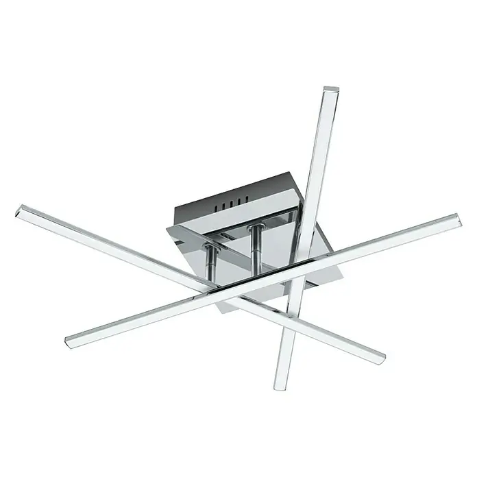 Eglo LED-Deckenleuchte Lasana 1 - 18 W, L x B x H: 50 x 16 x 9,5 cm, Chrom, Warmweiß - Nahaufnahme einer modernen LED-Deckenleuchte mit Chromoberfläche und abstraktem Design, die eine helle und energieeffiziente Beleuchtung bietet.