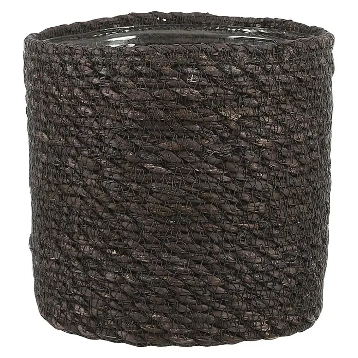 Mica Decorations Pflanzkorb Atlantic - Außenmaß (Ø x H): 16 x 16 cm, Naturmaterialien, Dunkelgrau - Brauner, runder Pflanztopf aus Naturfasern mit einer glänzenden Innenseite, ideal für Zimmerpflanzen und stilvolle Dekoration.