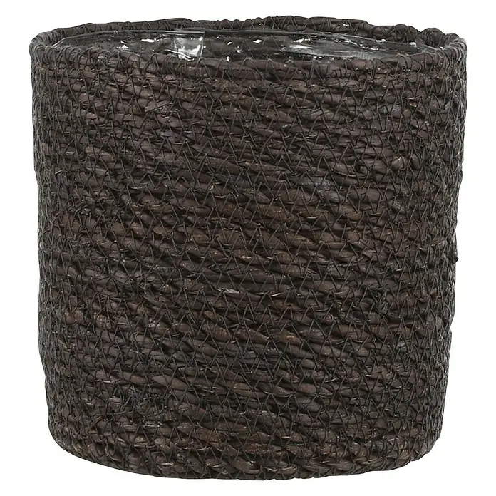 Mica Decorations Pflanzkorb Atlantic - Außenmaß (Ø x H): 14 x 14 cm, Naturmaterialien, Dunkelgrau - Runder Pflanztopf aus dunklem, geflochtenem Material, ideal für Zimmerpflanzen. Innen mit Plastik ausgekleidet für zusätzlichen Schutz.