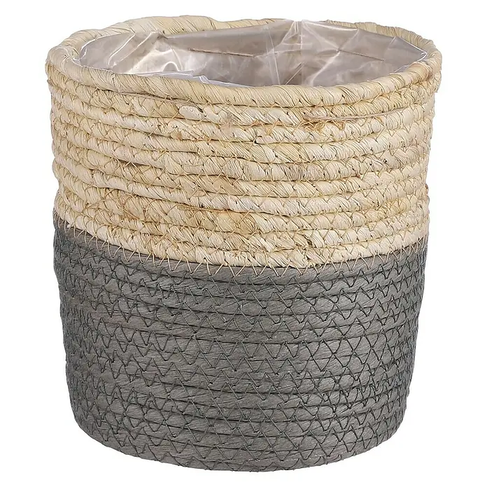 Mica Decorations Übertopf rund Rachel - Außenmaß (Ø x H): 16 x 16 cm, Natur/Grau - Der runde Pflanzkorb aus geflochtenem Material in Beige- und Grautönen ist ein schönes Dekorationselement für Pflanzen im Innenbereich.
