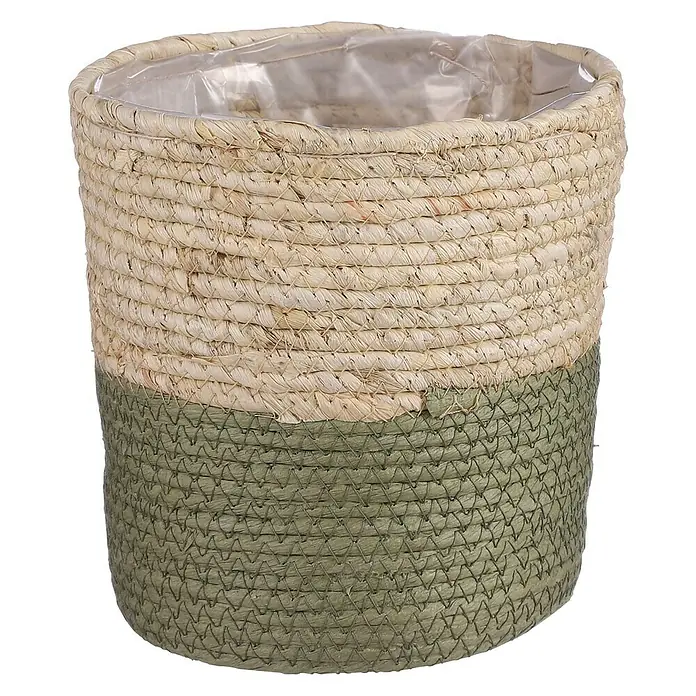 Mica Decorations Übertopf rund Rachel - Außenmaß (Ø x H): 18 x 18 cm, Natur/Grün - Dieser elegante, zweifarbige Korb aus natürlichem Material ist perfekt, um Ihre Pflanzen stilvoll in Szene zu setzen und Ihrem Zuhause einen Hauch von Natur zu verleihen.