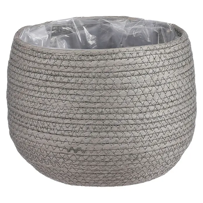 Mica Decorations Pflanzkorb Jorck - Außenmaß (Ø x H): 22 x 19 cm, Hellgrau - Grauer, runder Pflanztopf mit Flechtmuster und Plastikeinsatz, ideal für Zimmerpflanzen und zur Dekoration des Wohnraums.