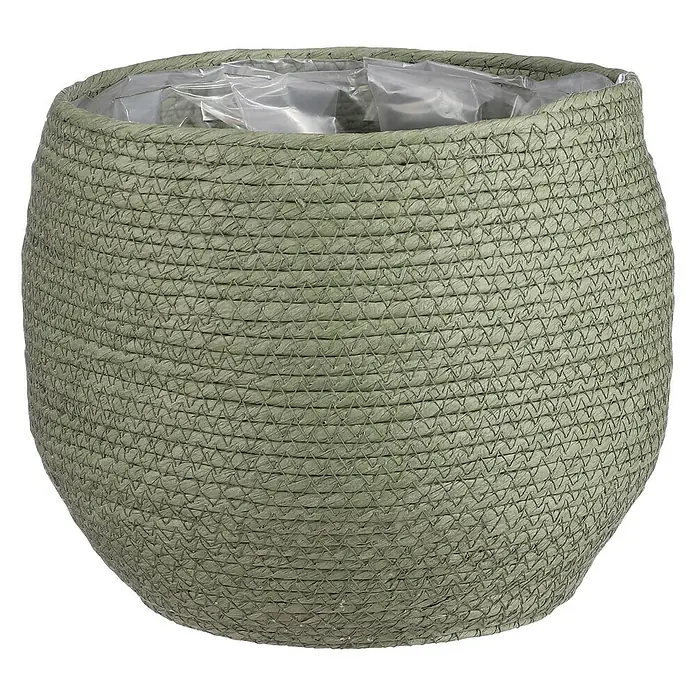 Mica Decorations Pflanzkorb Jorck - Außenmaß (Ø x H): 26 x 24 cm, Grün - Dekorativer, runder Pflanztopf aus geflochtenem Material in sanftem Grün mit einer schützenden Innenauskleidung.