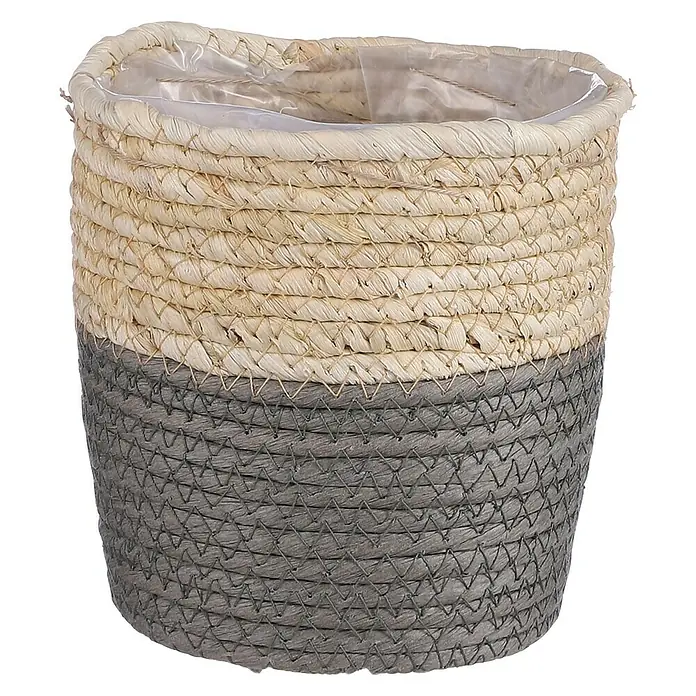 Mica Decorations Übertopf rund Rachel - Außenmaß (Ø x H): 14 x 14 cm, Natur/Grau - Handgefertigter zweifarbiger Übertopf aus Naturfasern. Der obere Teil ist beige, der untere grau, ideal für Zimmerpflanzen und verleiht eine natürliche Note.