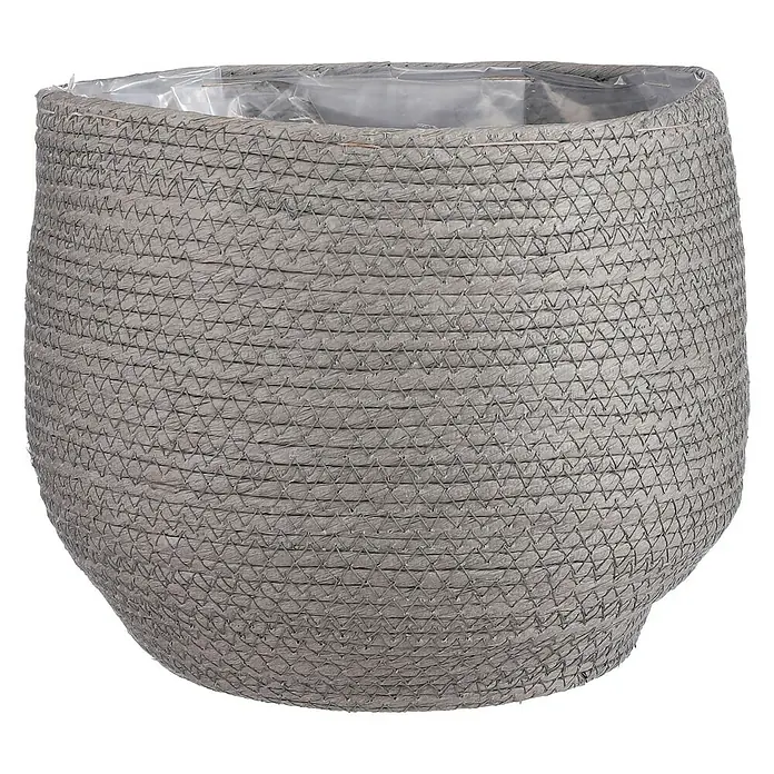 Mica Decorations Pflanzkorb Jorck - Außenmaß (Ø x H): 26 x 24 cm, Hellgrau - Nahaufnahme eines geflochtenen Pflanzgefäßes mit Plastikeinsatz, ideal für Zimmerpflanzen, in neutralem Grau gehalten und vielseitig einsetzbar.