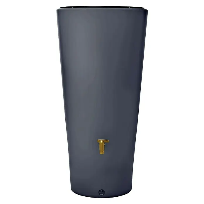 4rain Regenspeicher Vaso 2in1 - 220 l, Darkgranite - Graue Regentonne mit Messinghahn und Auslassventil am Boden zur umweltfreundlichen Wassergewinnung für den Garten.